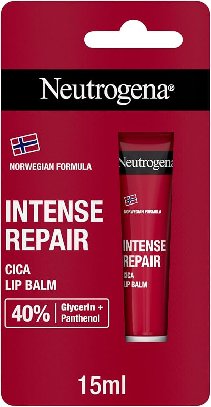 Norwegian Formula Cica Intense Repair Lip Balm (1 x 15 ml), bálsamo labial hidratante com 40% de glicerina e pantenol, para lábios secos e danificados