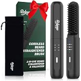 Cordless Beard Straightener for Men, Heated Beard Brush For Travel &amp; Home | Anti-Scald Design, Ionic-Tech, 3 Heat Settings, Rechargable for Travel, Portable Case, for Beard Styling, Ionic Technology