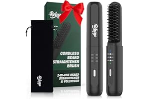 REHOYO Beard Straightener for Men, Portable Cordless Heated Hair & Beard Straightening Brush with Anti-Scald & Ionic Technology, 3 Temperature Setting Comb for Home Travel