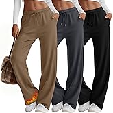 Yearntown 3 Pack Women's Fleece Wide Leg Sweatpants Thermal Baggy Athletic Pants Drawstring Lounge Pants with Pockets