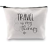 G2TUP Travel Lover Gift Travel Is My Therapy Makeup Bag Adventure Lover Zipper Cosmetic Bag Traveler Themed Gift World-Wide Traveler Zipper Bag