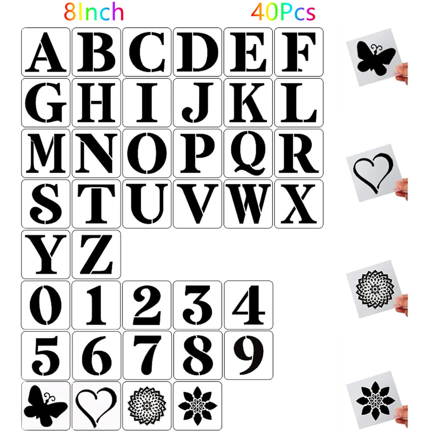 8 Inch Letter Stencils and Numbers,40 Pcs Reusable Plastic Large Alphabet Art Craft Stencils for Painting on Wood, Wall, Fabric, Rock, Chalkboard,Signs, DIY Art Projects