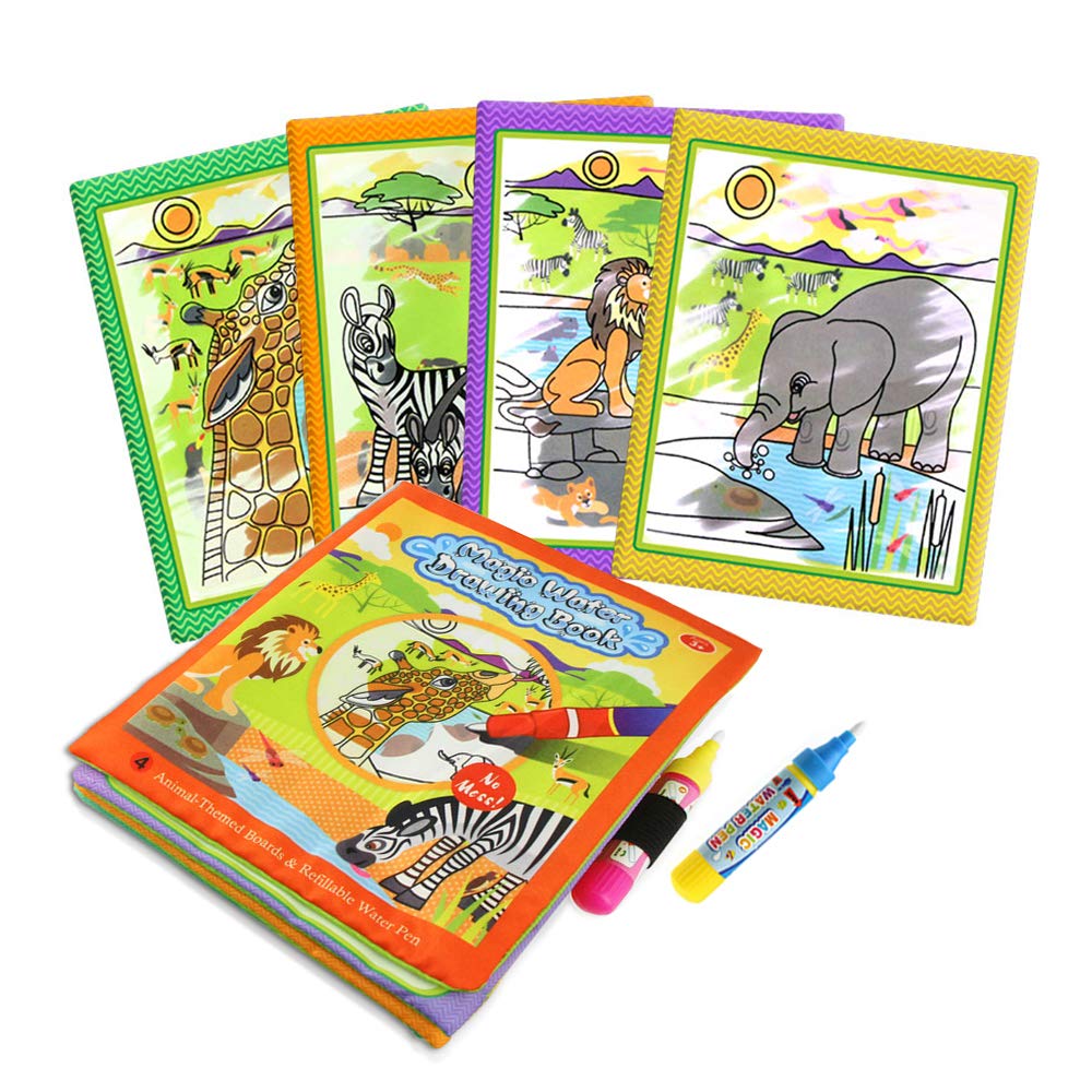 Magic Doodle Books/Aqua Drawing Fabric Books(2.6in x 8.3in),Cloth Water Wow Doodle Learning Painting Doodle Scribble Pad with Magic Water Pens for Kids(Animals)
