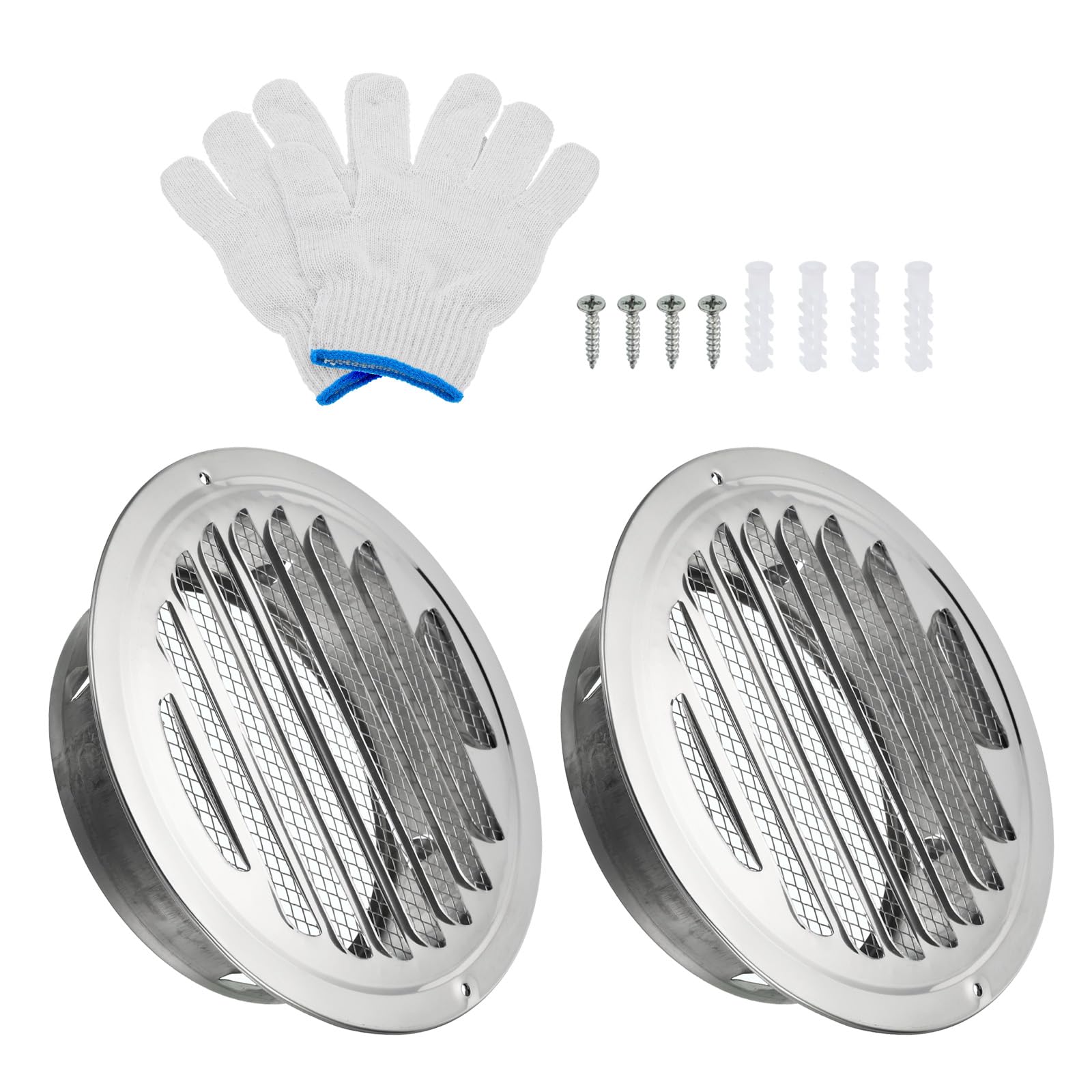 PATIKIL 6" Round Soffit Air Vents, 2 Set Stainless Steel Louver Grille Vent Cover Screen Mesh Air Outlet for Kitchen Bathroom Wall Ceiling Floor Ventilation