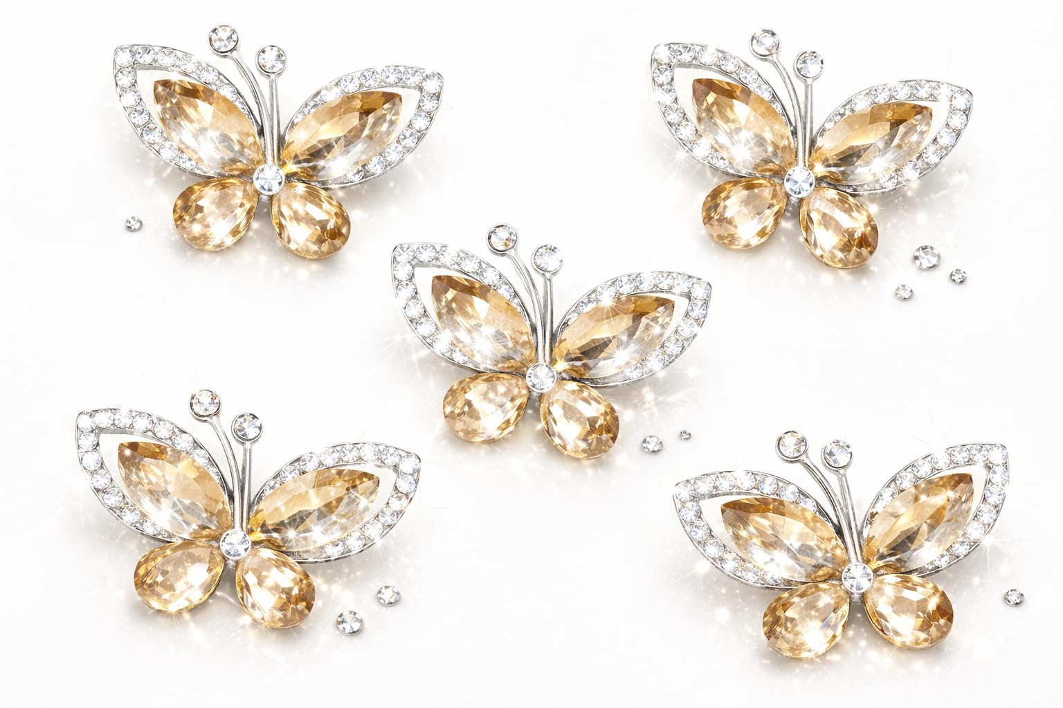 Syntego 5pcs Crystal Butterfly Flat Back Rhinestone Embellishments – Grade A Diamante Craft Decorations | Sparkly Butterfly Gems for Wedding, DIY Crafts, Cards, Scrapbooks, and Home Décor