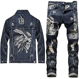 Mens Motorcycle Bikers Denim Two Piece 