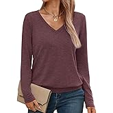 Micticsi Womens V Neck Long Sleeve Shirts Casual Banded Hem Tops Basic Tees Spring Outfits Clothes 2026