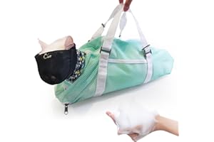 Cinf Cat Bathing Bag(Free Muzzle) Breathable Mesh Anti Scratch Adjustable Cat Grooming Bag for Nail Trimming, Bathing Soft Cat Washing Bag(Mint) L