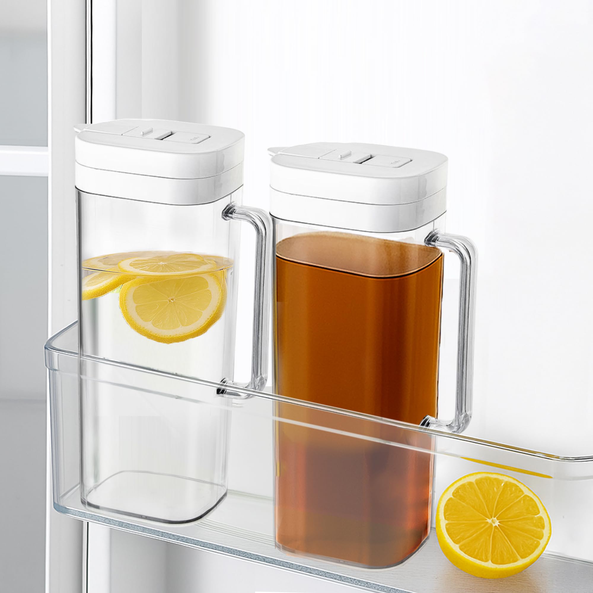 Photo 1 of [2-PACK] SlimFit 64oz Water Pitcher for Fridge Door – Leakproof Drink Pitcher with Lid, Juice, Iced Tea, Cold Brew & Parties, BPA-Free Plastic, White