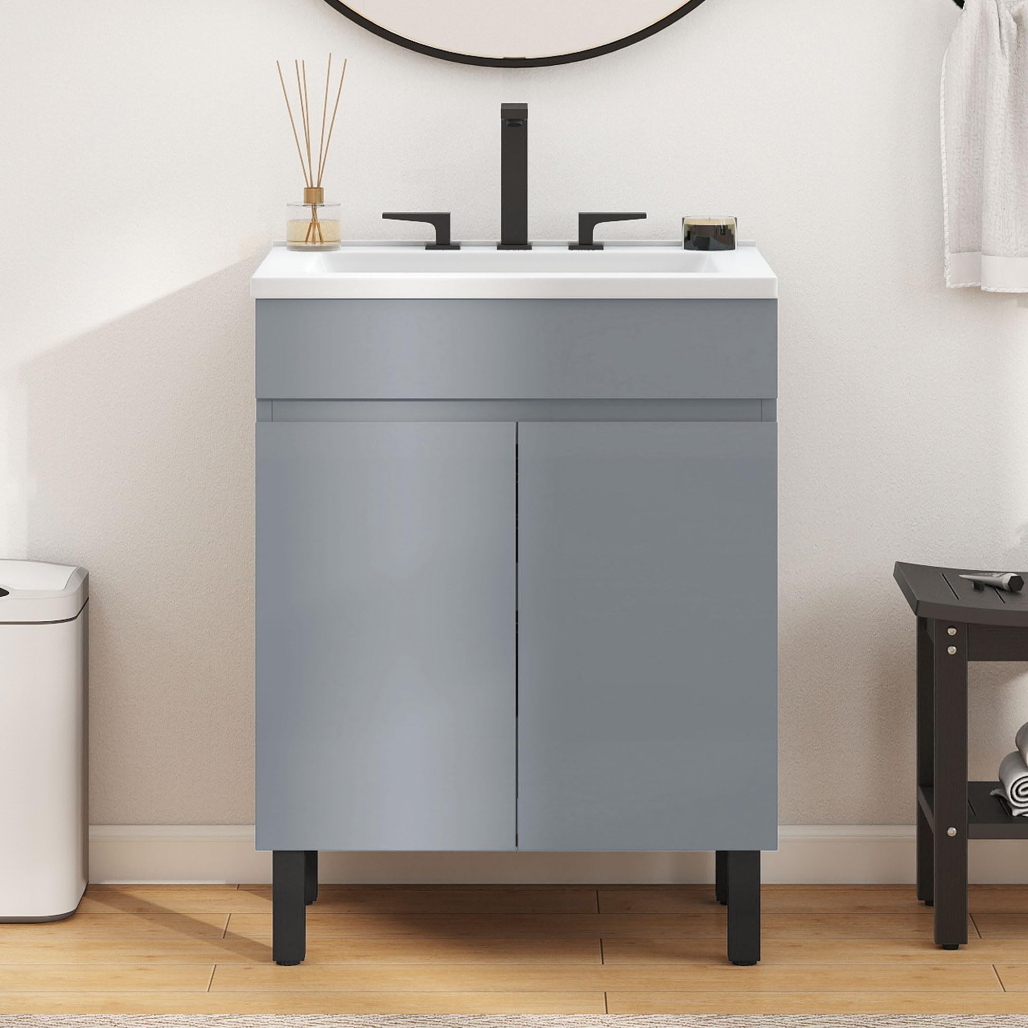 Photo 1 of YITAHOME 24 Inch Bathroom Vanity with Sink, Bathroom Cabinet Vanity for Small Space, Freestanding Storage Bathroom Vanity with 2 Soft Closing Cabinets, Grey