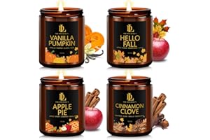 DL DREAMY DEWLA Winter Candle Set, Winter Candles for Home Scented, 4 Pack Soy Candles for Winter, Holiday Gift for Women Men, Winter Scents of Cinnamon Clove/Vanilla Pumpkin/Apple Pie/Hello Fall