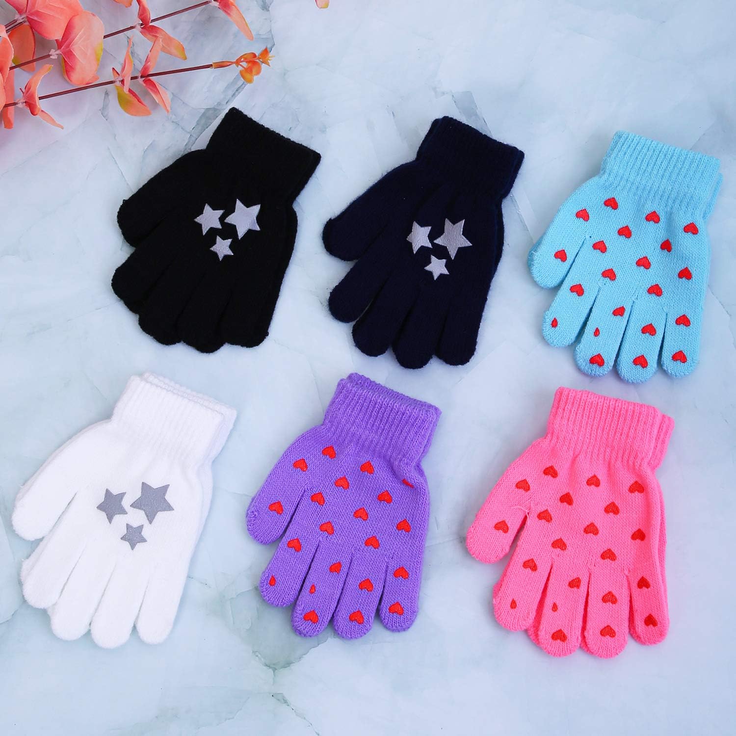 Cooraby 6 Pairs Kids Warm Magic Gloves Winter Stretchy Knit Gloves for Boys Girls: Clothing