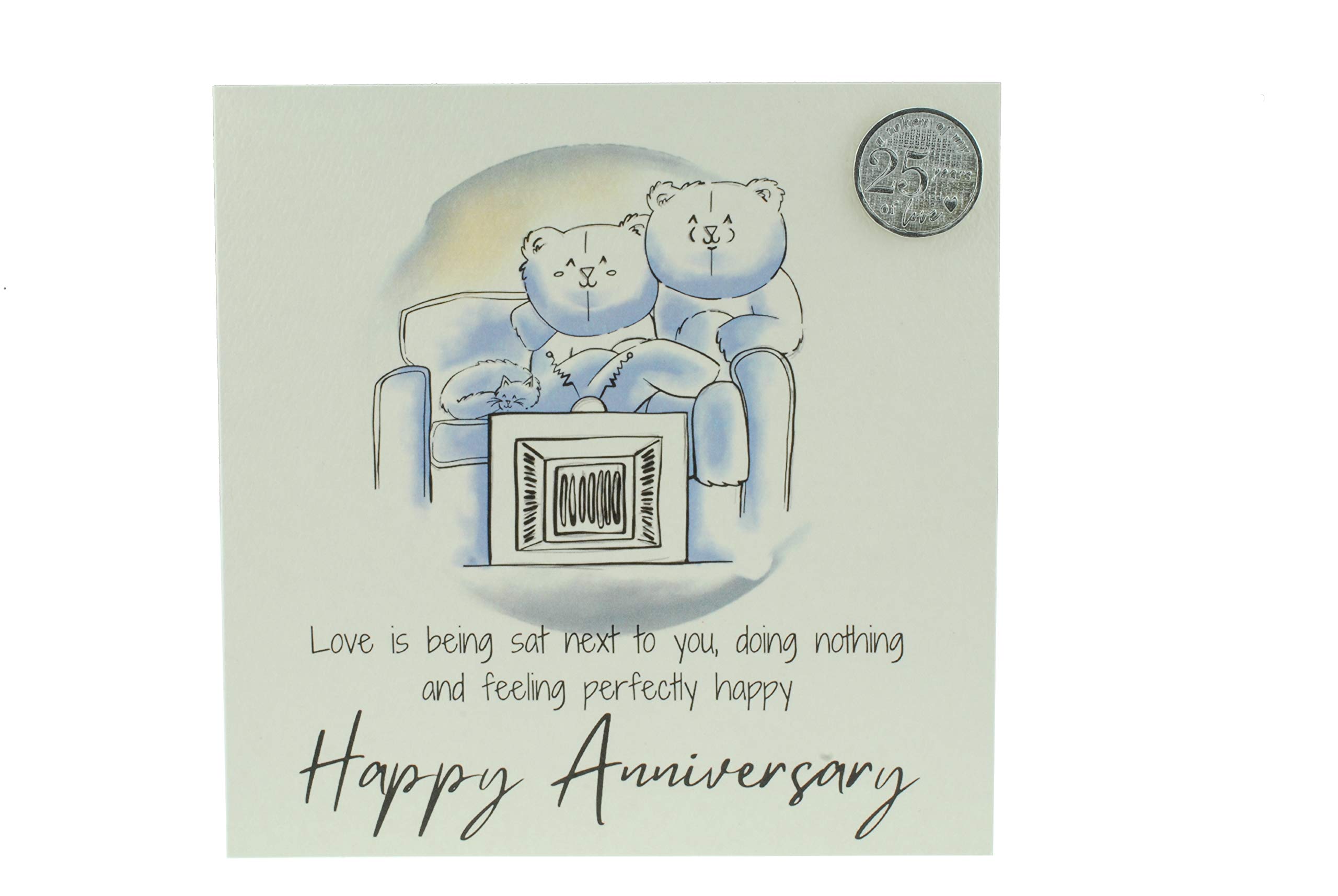 Cute 25th Anniversary Card, Relaxed Bears – Free Metal 25th Anniversary Love Token Gift (gc-annitv25)