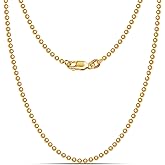LeCalla 18K Gold Over Sterling Silver Italian 1.50 MM, 2 MM, 3 MM Ball Chain Necklace for Teen Women and Men 16, 18, 20, 22, 24 Inches, 925 Sterling Silver Chain Made in Italy with Lobster-Clasp