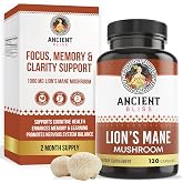 Ancient Bliss Lion's Mane Supplement (2 Month Supply)- 120 Vegan Mushroom Capsules- May Supports Mental Clarity, Energy &amp; May Focus- Memory &amp; Immune Support Mushroom Supplement