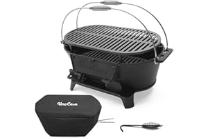 Uno Casa Hibachi Grill - Pre-Seasoned Small Charcoal Grill, Portable Charcoal Grill for Camping, Outdoors, Japanese Hibachi Grill and Waterproof Cover