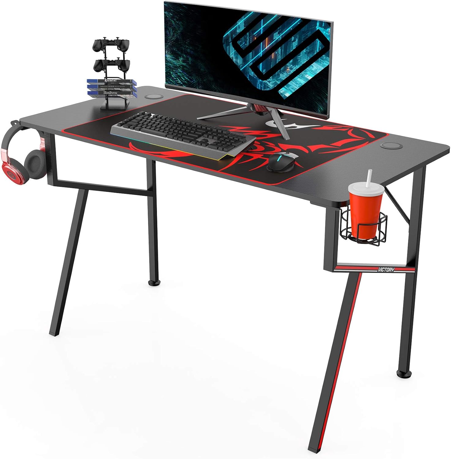 EUREKA ERGONOMIC Gaming Desk K47 Gaming Table K Shaped Gaming Computer