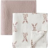 Little Jump 2-Pack Cotton Muslin Swaddle Blankets for Baby Boys Girls - Boho Baby Blanket for Boys & Girls- Large 47 x 47 inches Receiving Blanket Neutral (Bunny)