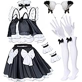 Wannsee Women's Anime Crop-Top Maid Fancy Princess Skirt Cosplay Costume Furry Cat Ear Gloves Socks Set