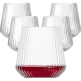 Lueumxc 40 Pack Plastic Ribbed Wine Glasses, 14Oz Origami Disposable Wine Glasses Unbreakable Clear Plastic Cocktail Glasses Recyclable Shatterproof Reusable Wine Cups (14oz 40pack)