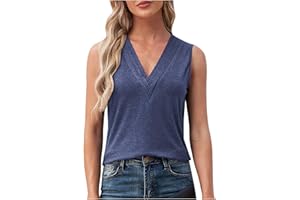 Leodye Summer Tank Tops for Women 2024 Solid Color Basic Tee Shirts Casual Workout Tank Tops Loose Fitting V Neck Tank Tops