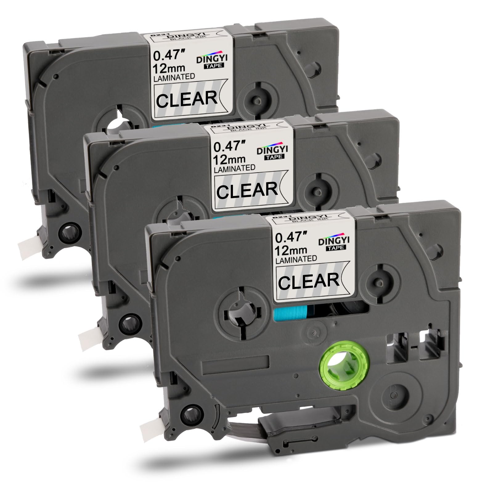 DINGYI Label Tape Compatible with 12mm 0.47inch Label Printer Black on Clear,Replacement for Touch Tze-231 PT-D210 H110 D220 D410 D600, 3 Pack