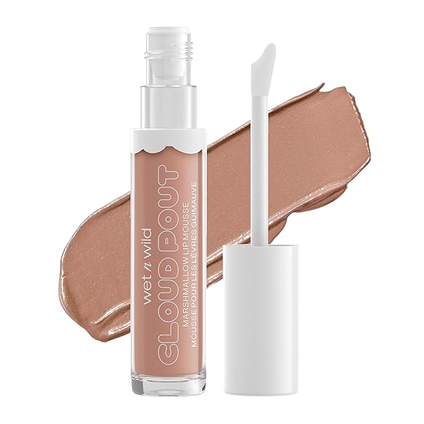 WET N WILD LIP CREAM CLOUD POUT W/MARSHMALLOW, LIGHT BROWN FLUFFERNUTTER | ARGAN OIL | VITAMIN E | MARSHMALLOW FLAVORED