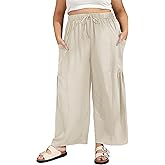 SEKINO Women's Plus Size Wide Leg Palazzo Pants Drawstring Casual Loose Beach Travel Vacation Flowy Lounge Pants with Pockets