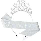 Ondder Silver Sweet 16th Sash and Tiara Shiny Birthday Crown and Sash Kit 16th Birthday Star Headband 16th Sparkly Rhinestone Headband Birthday Party Decorations Gifts Party Favors Supplies for Girls
