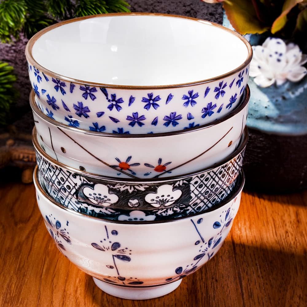  | Japanese Ceramic Rice Bowls set, Soup Bowls for Rice Soup Salad Snack: Rice Bowls