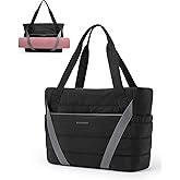 BAGSMART Tote Bag for Women with Zipper and Yoga Mat Straps Quilted Gym Tote for Travel, Work, Sport