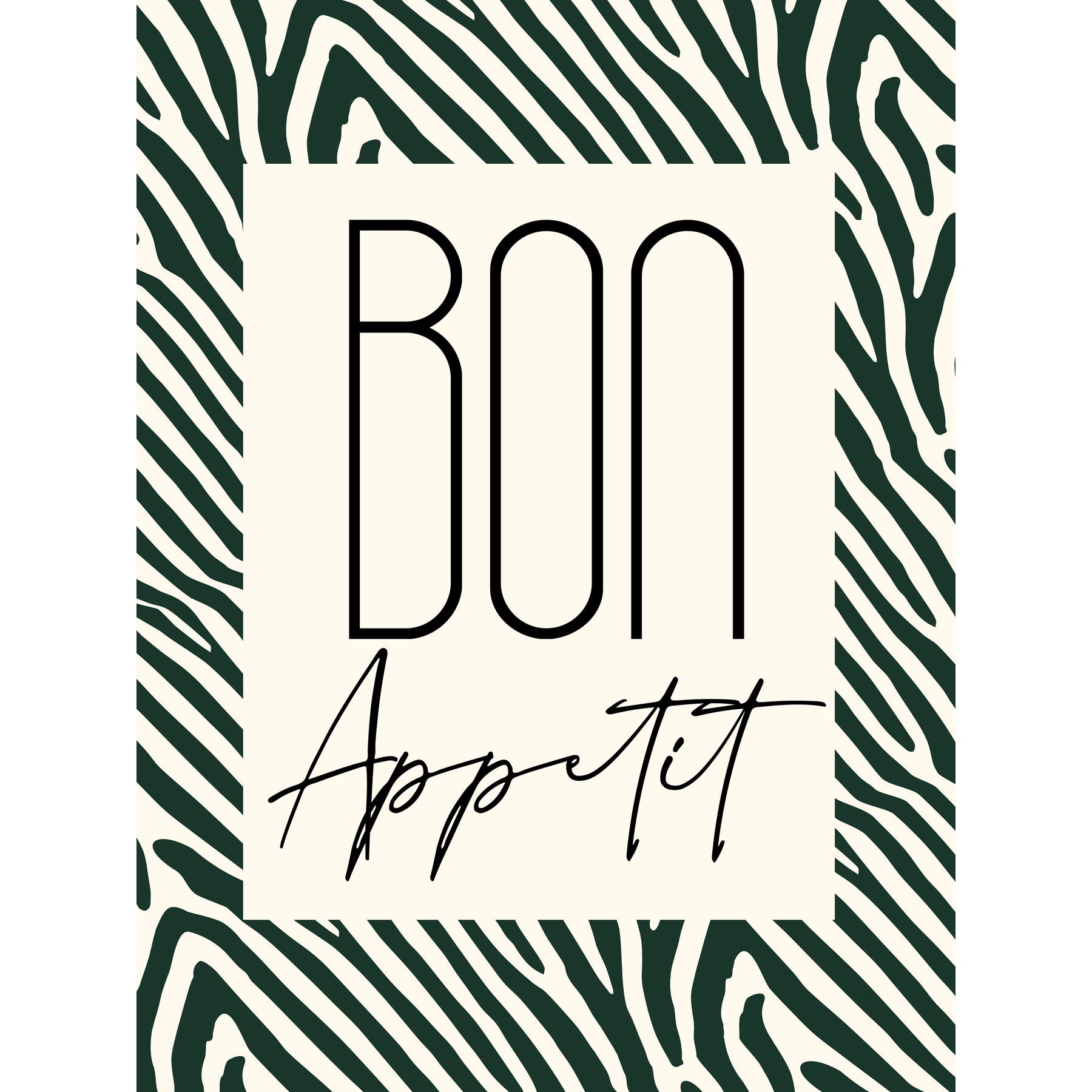 Wee Blue Coo Kitchen Zebra Bon Appetit Typography Premium Wall Art Canvas Print 18X24 Inch