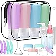 JBYAMUS 18 Pcs Silicone Travel Bottles Set, Leak-Proof Travel Size Toiletries, TSA Approved Travel Bottles for Toiletries, Portable Travel Toiletries Containers for Women (Pink-Green)