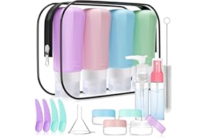 JBYAMUS 18 Pcs Silicone Travel Bottles Set, Leak-Proof Travel Size Toiletries, TSA Approved Travel Bottles for Toiletries, Portable Travel Toiletries Containers for Women (Pink-Green)