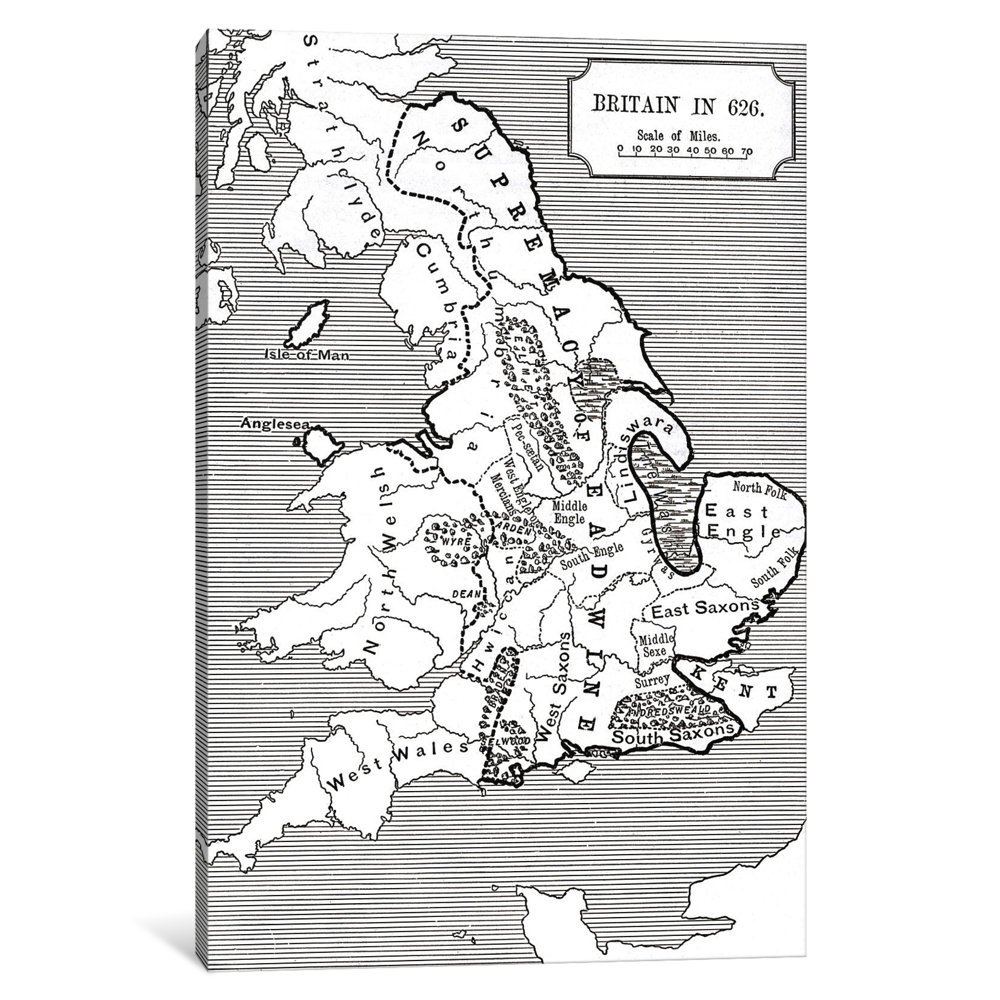 Icanvasart 1 Piece Map Of Britain In 626 From The Northumbrian Kingdom 5 To 685 In A Short History Of The English People By J R Green Published 13 Canvas Print By