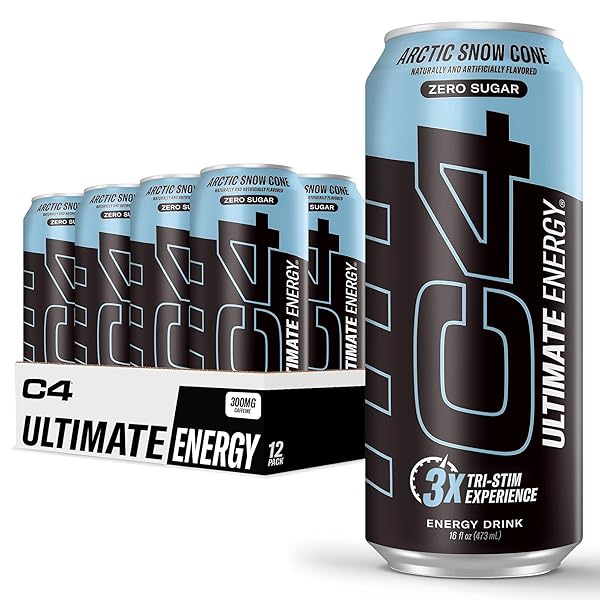 C4 ULTIMATE SUGAR FREE ENERGY DRINK 16OZ (PACK OF 12) | ARCTIC SNOW CONE