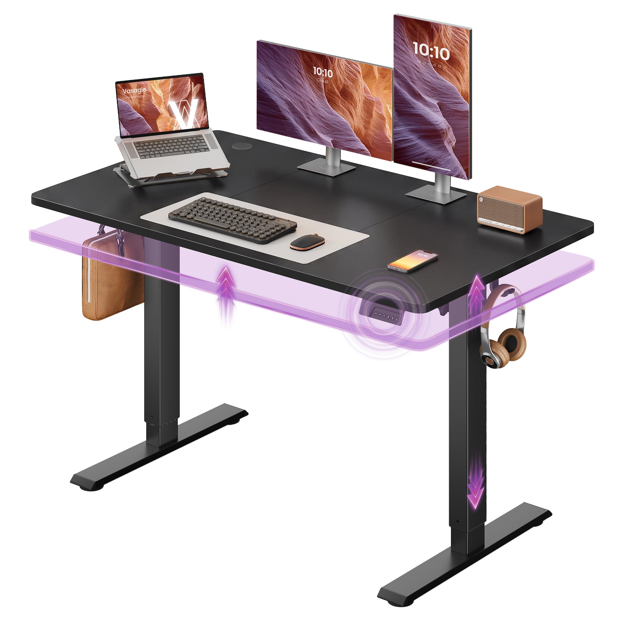 VASAGLE Standing Desk, 48x24 Inch Electric Adjustable Desk, 30-Min Assembly | Home Office Computer Desk, Gaming Desk with Sed