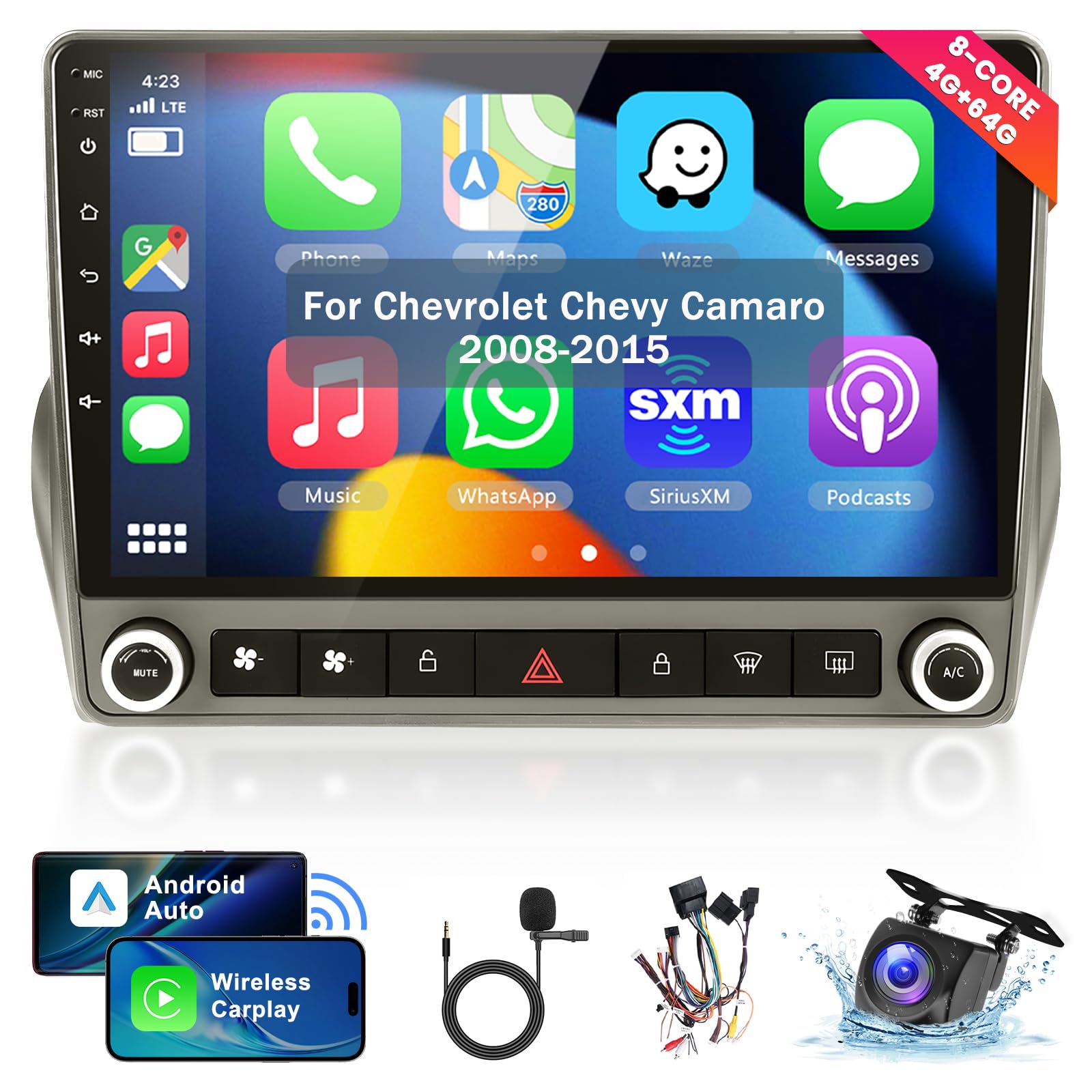 Photo 1 of [8Core 4+64G] Car Stereo for Chevrolet Chevy Camaro 2008-2015 Android Car Stereo Wireless Carplay Android Auto,9“ IPS Touchscreen Radio,GPS,WiFi,32EQ DSP,Bluetooth5.0,SWC,Backup Camera