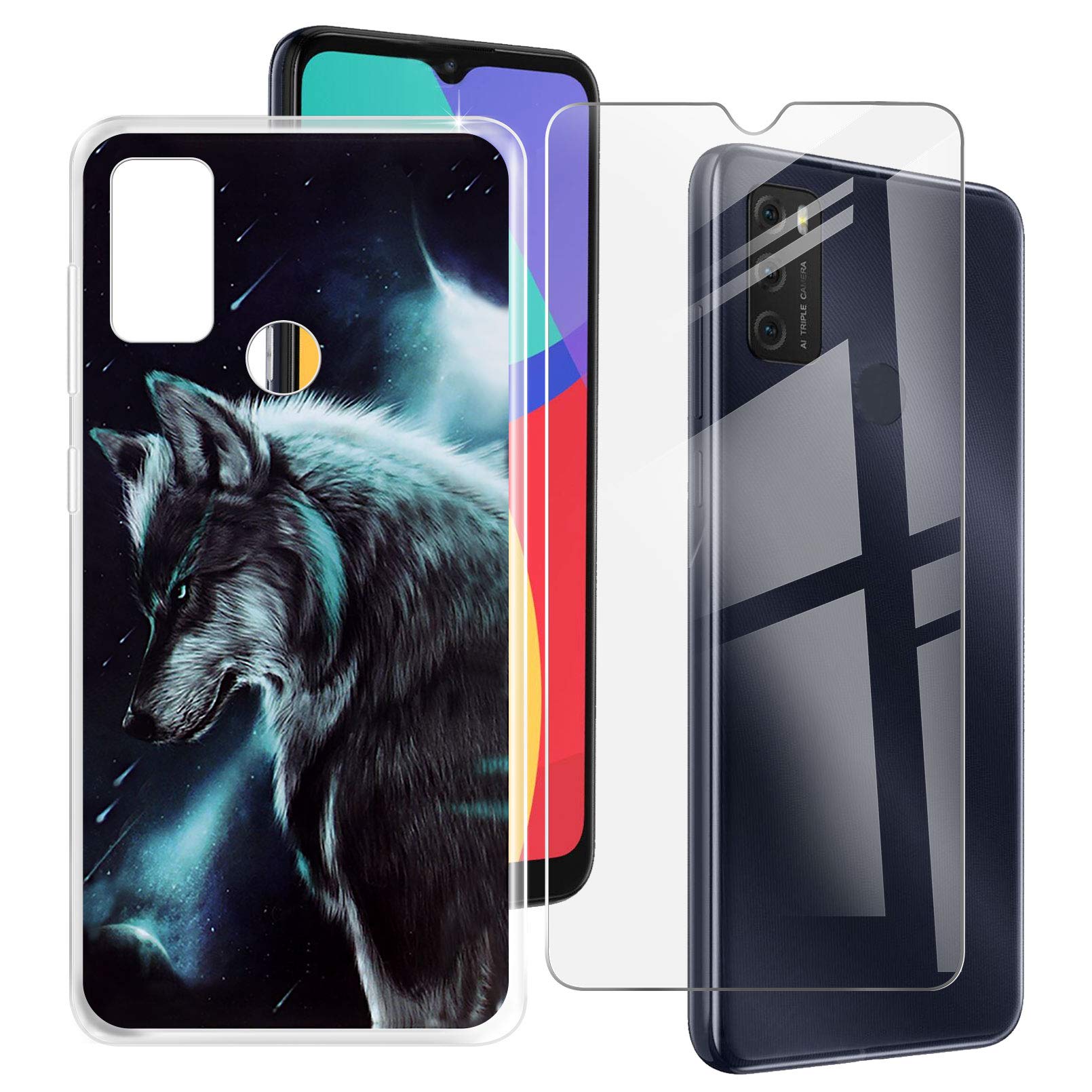 ZXLZKQ for Alcatel 1S 2021 (6.52 Inches) Case + 1 x Tempered Glass Screen Protector, Clear Soft TPU Silicone Anti-Scratch Cover for Alcatel 1S 2021 - WMA16
