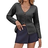 Saodimallsu Womens V Neck Cardigan Sweaters Button Up Fall Trendy Front Split Long Sleeve Sweater Blazer