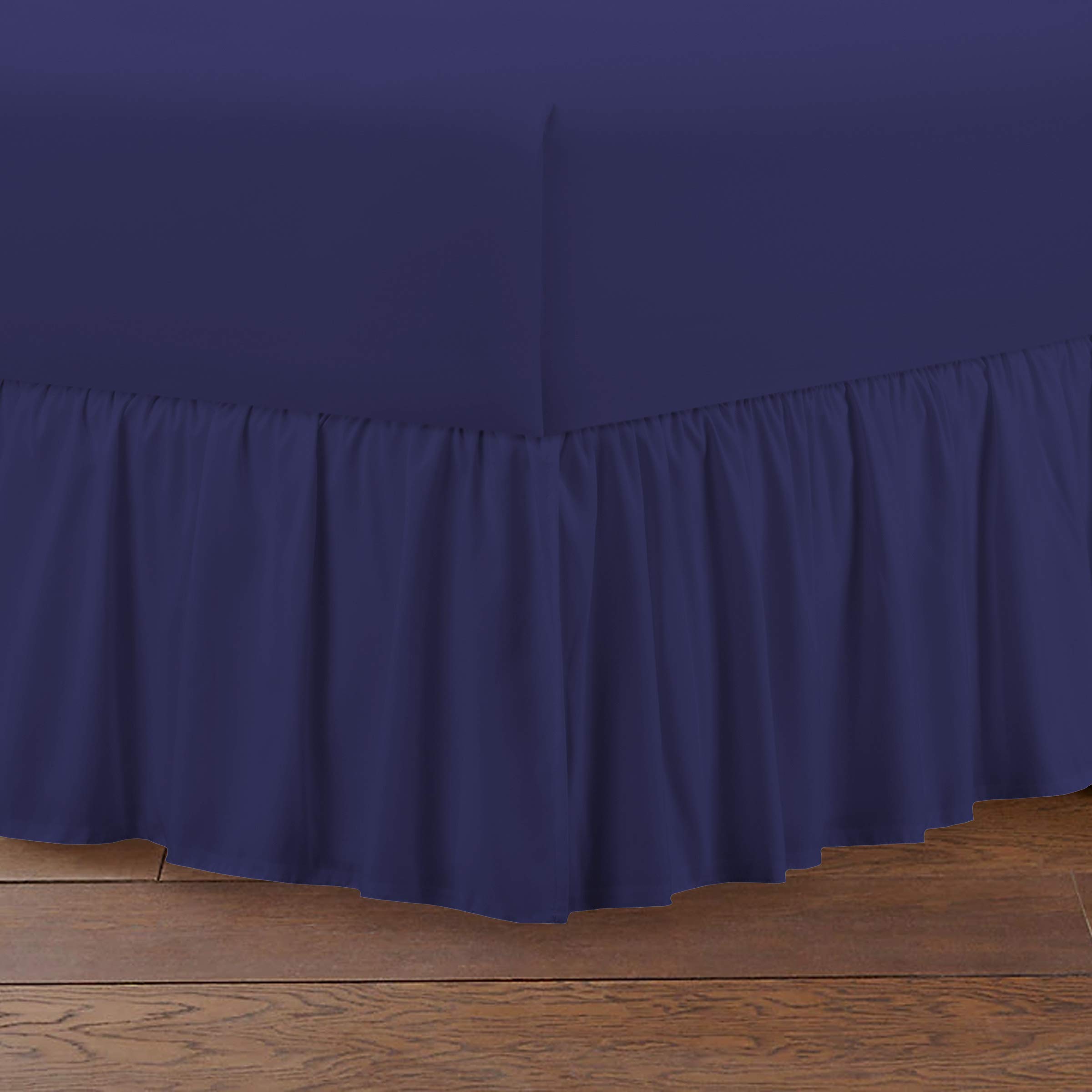Manj Linen T144 Frill Valance Sheet Easy Care Polycotton Plain Dyed Bedding Uk Bed Size Navy SUPER KING