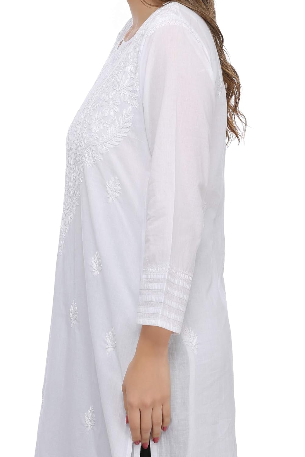 ada needlecraft ethnic chikan white cotton kurti for women casual wear