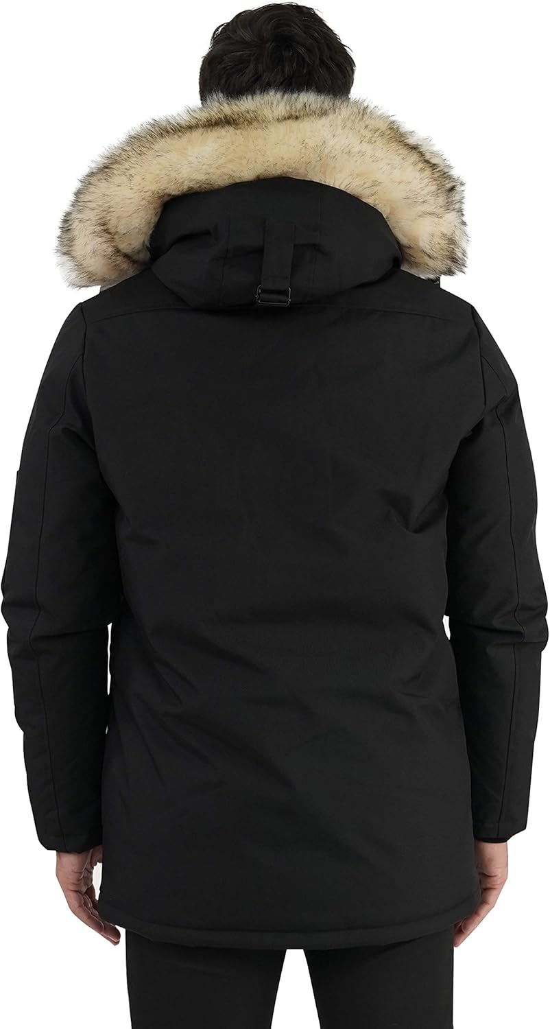 Molemsx Men's Down Jacket Warm Winter Parka Puffer Coat with Fur Hood Faux-Fur Trim XS-3XL: Clothing