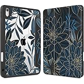 Tuiklol Case for iPad 11 inch (A16 Chip) 2025 Generation 11th / iPad 10.9 inch 2022 10th Gen, Buit in Pencil Holder with Shockproof Cover Clear Transparent Back Shell Auto Wake/Sleep, Black Flower