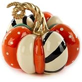 MACKENZIE-CHILDS Resin Pumpkin, Mini, Patchwork Spice | Hand-painted design, decorative fall, Halloween, and Thanksgiving figure, 5" H x 5" W