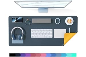 Crenovo Non Slip Desk Mat, 35.4" x 15.7" PU Leather Desk Protector, Waterproof Large Mouse Pad, Desk Mat for Desktop, Desk Pad for Keyboard and Mouse, Office and Home, Blue x Yellow