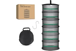 Yesker 6 Layer Herb Drying Rack Hanging Mesh Net Foldable Plant Drying Racks 24" Diameter with Green Zipper & Hook Dryer Hanging Rack for Herbs Seed Bud Fruit Clothes Grow Tent Closets Garden Outdoor