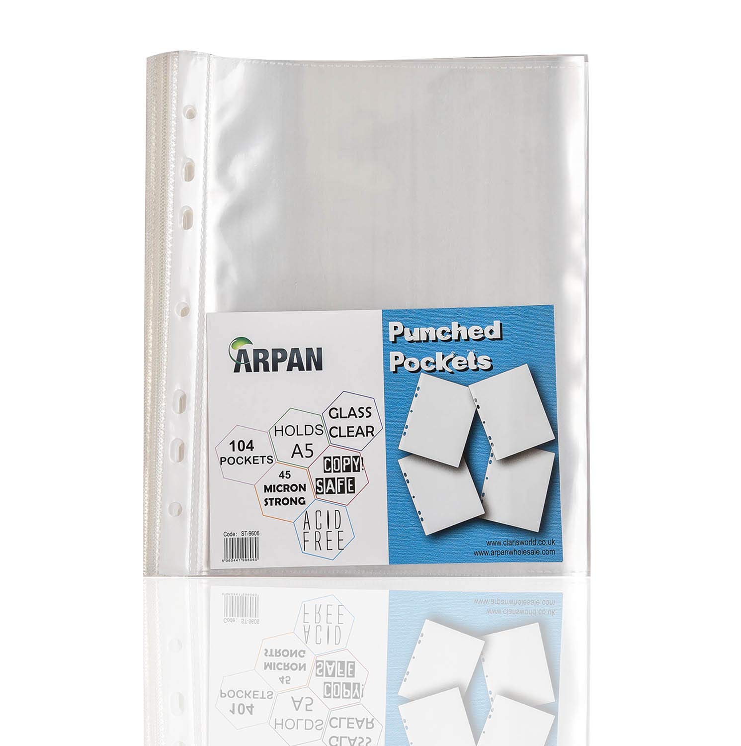 ARPAN A5 Punched Pockets 104 Pack – Clear Poly Wallets, A5 Plastic Sleeves, 45 Micron Sheet Protectors, Hole Punched Document Sleeves for Ring Binders, Office, School & Filing