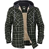 KUANG! Men's Flannel Jacket Loose Plaid Sherpa Lined Flannel Shirt Snap Button Warm Winter Jackets with Hood