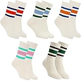 QZLKNIT Retro Striped Crew Socks Sport Socks,Casual Cotton Stretchy Socks, with Seamless Toe for Men and Women Multicolor